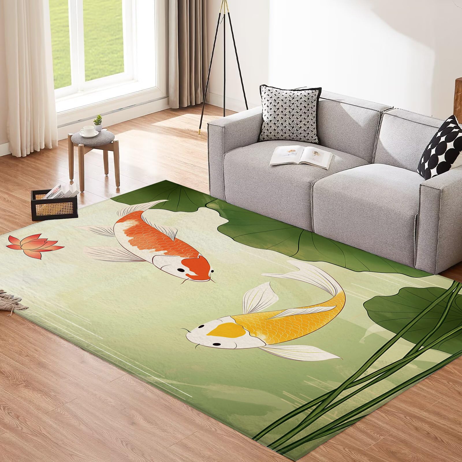 Tapis de salon 120x180 cm poisson aquarelle vert lavable