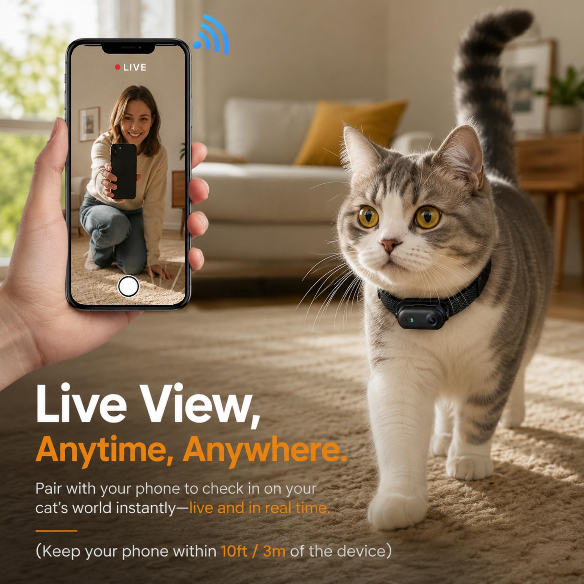 JETO Cat Collar Camera, 1080P Pet POV Cam with App, 32GB, Gray