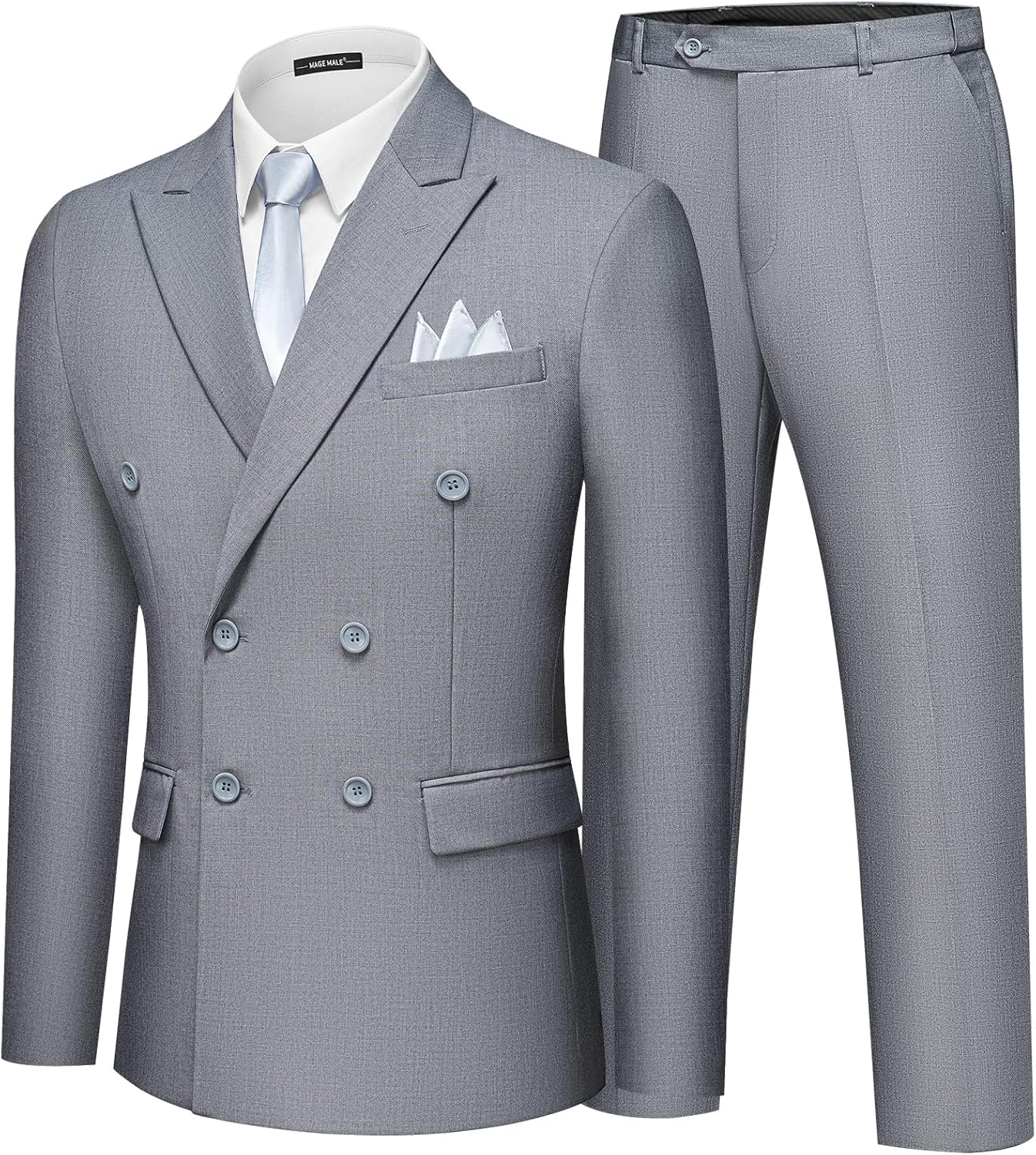 MAGE MALE Men's 2 Piece Suit Elegant Solid Double Breasted Slim Fit Tuxedo Suit with Blazer and Pants
