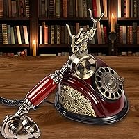 Vista 5 de CERRXIAN Teléfono de línea fija retro con disco giratorio, decoración de teléfono fijo estilo antiguo europeo vintage - color cobre (116AS)