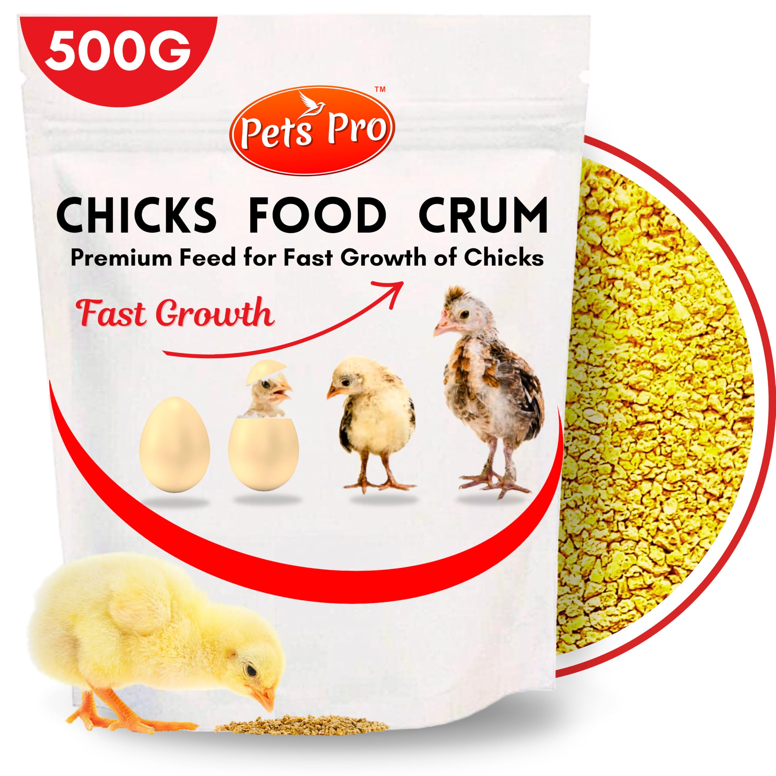 Pets Pro Baby Chicks Feed Chicken Pellet Feed, 500Gm Packet, for Fast Growthin Chicken, Healthier Diet for New Born Chicks, Ducklings