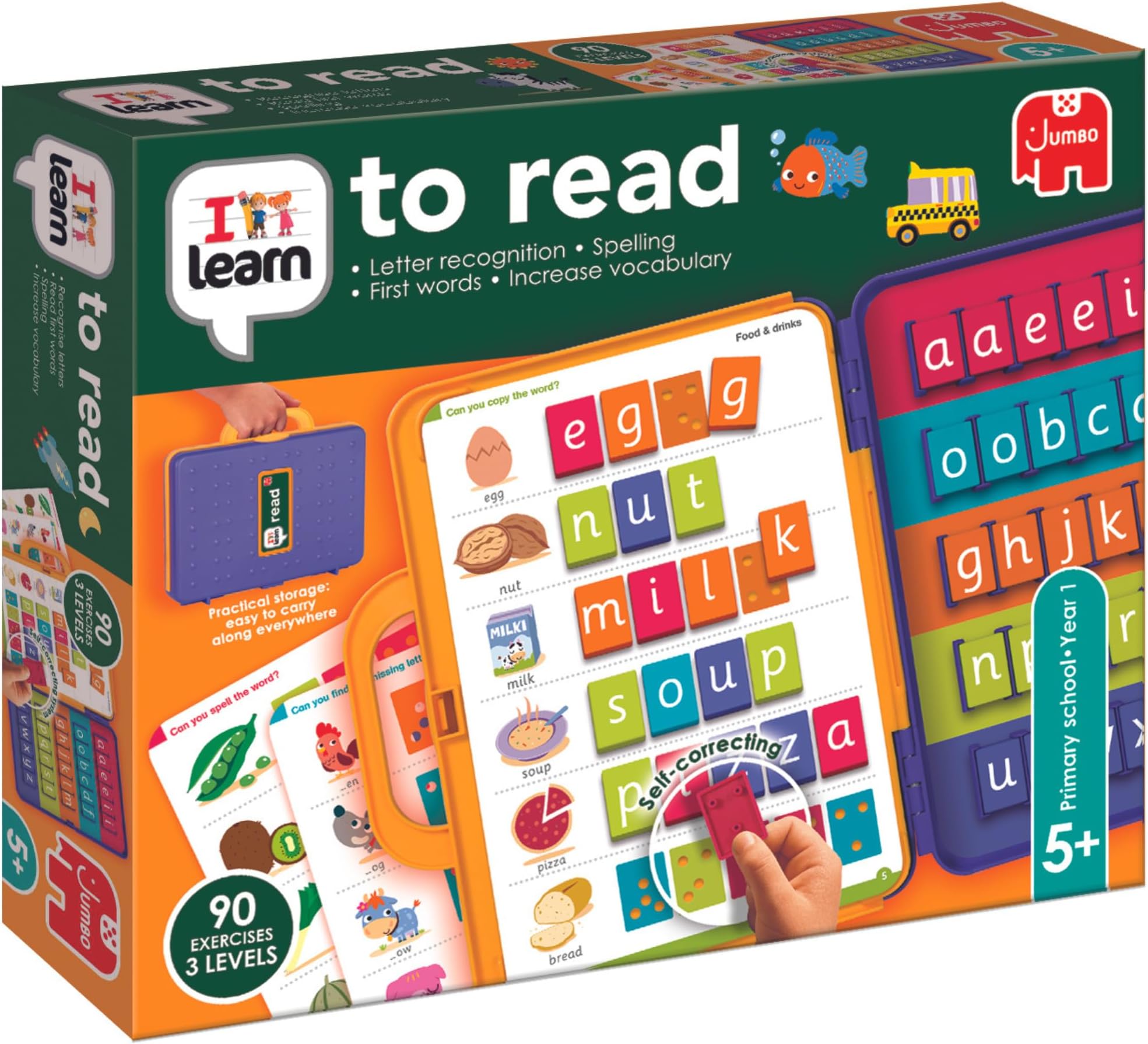 I Learn to Read - Word Learning Games for Kids - Improves Letter and Word Recognition, Spelling and Vocabulary Skills - 90 Exercises, 3 Difficulty Levels and Carry Case - Ages 5 Years Plus - Jumbo