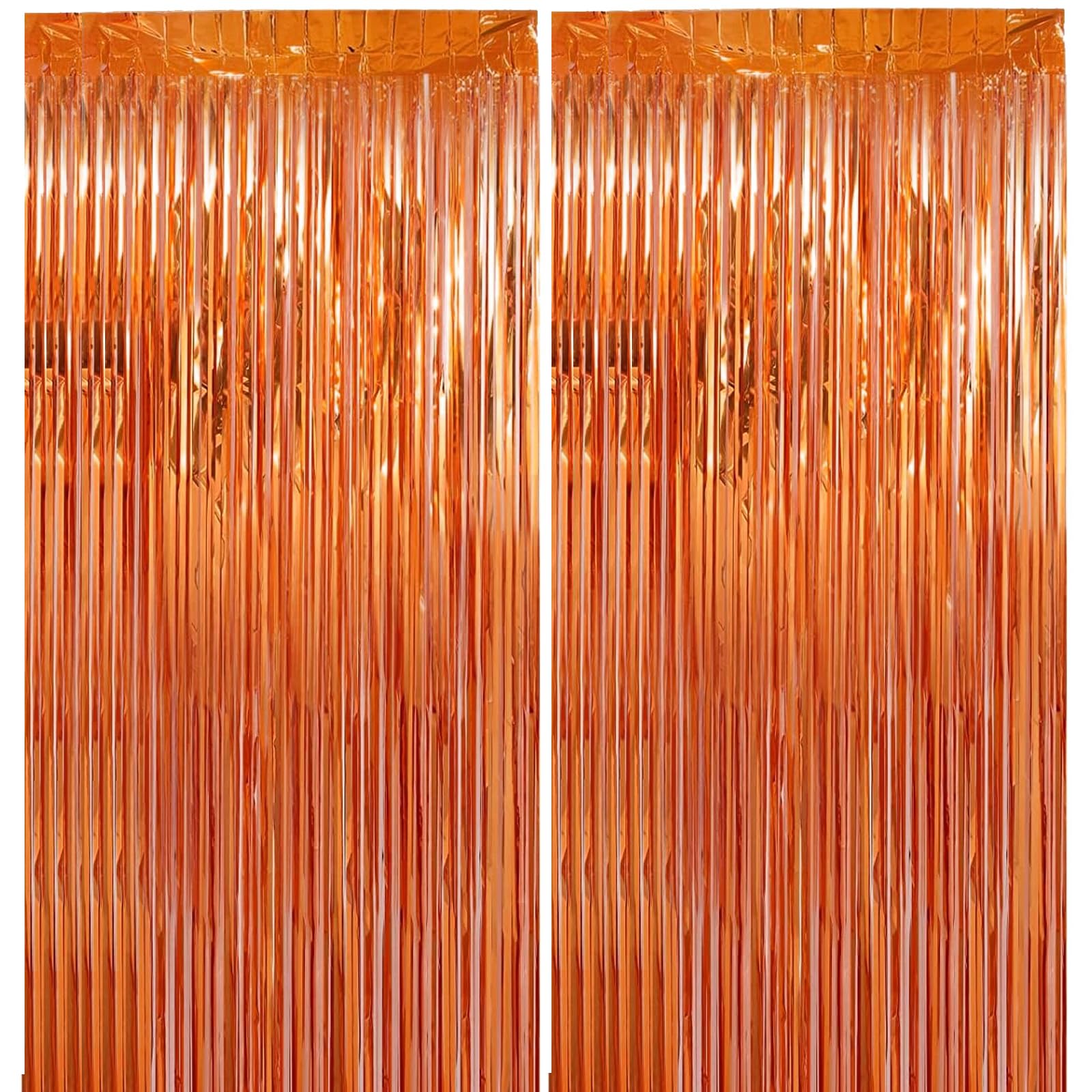 2 Pack orange Tinsel Curtain Party Backdrop Decorations, Metallic Foil Fringe Backdrop Door for Halloween, Christmas, Birthday Graduation Wedding Party Streamers Photo Backdrop.