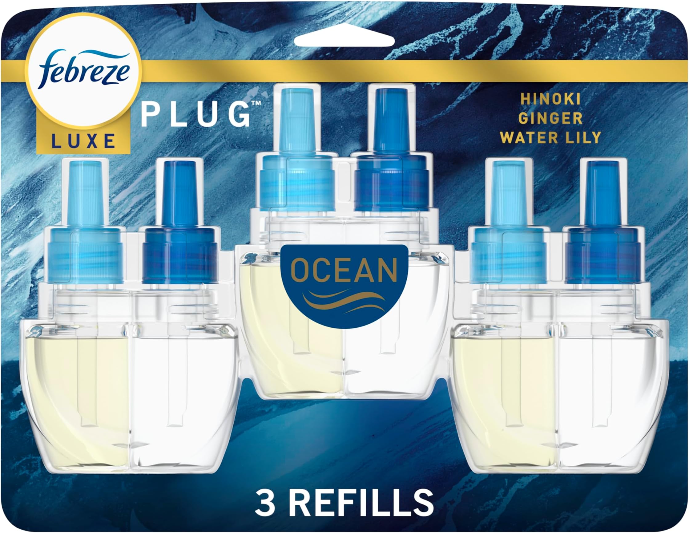 Plug In Air Freshener, Odor-Fighting Scented Oil Refill, Air Fresheners for Home and Bathroom and Kitchen, Long Lasting for Strong Odors, Ocean Scent, 0.87oz Refills, 3 Count