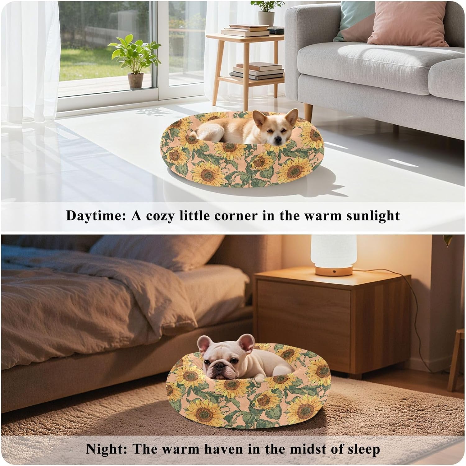 Wudan Pet Cat Bed Warm & Soft Fluffy Dog Pillow Bed for Small Size Pets Sleeping M Safaris Sunflower Peach