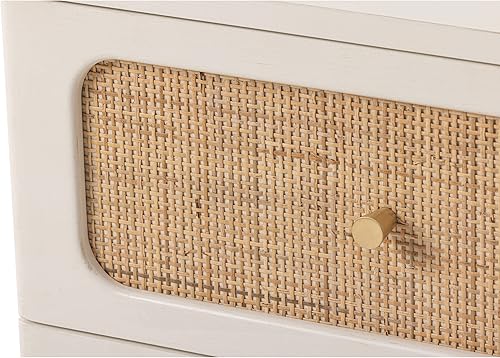 Miniatura 8 de LONYKE Cómoda de mimbre de ratán cómoda de 4 cajones armario de almacenamiento de madera con acabado blanco mesa decorativa moderna de granja