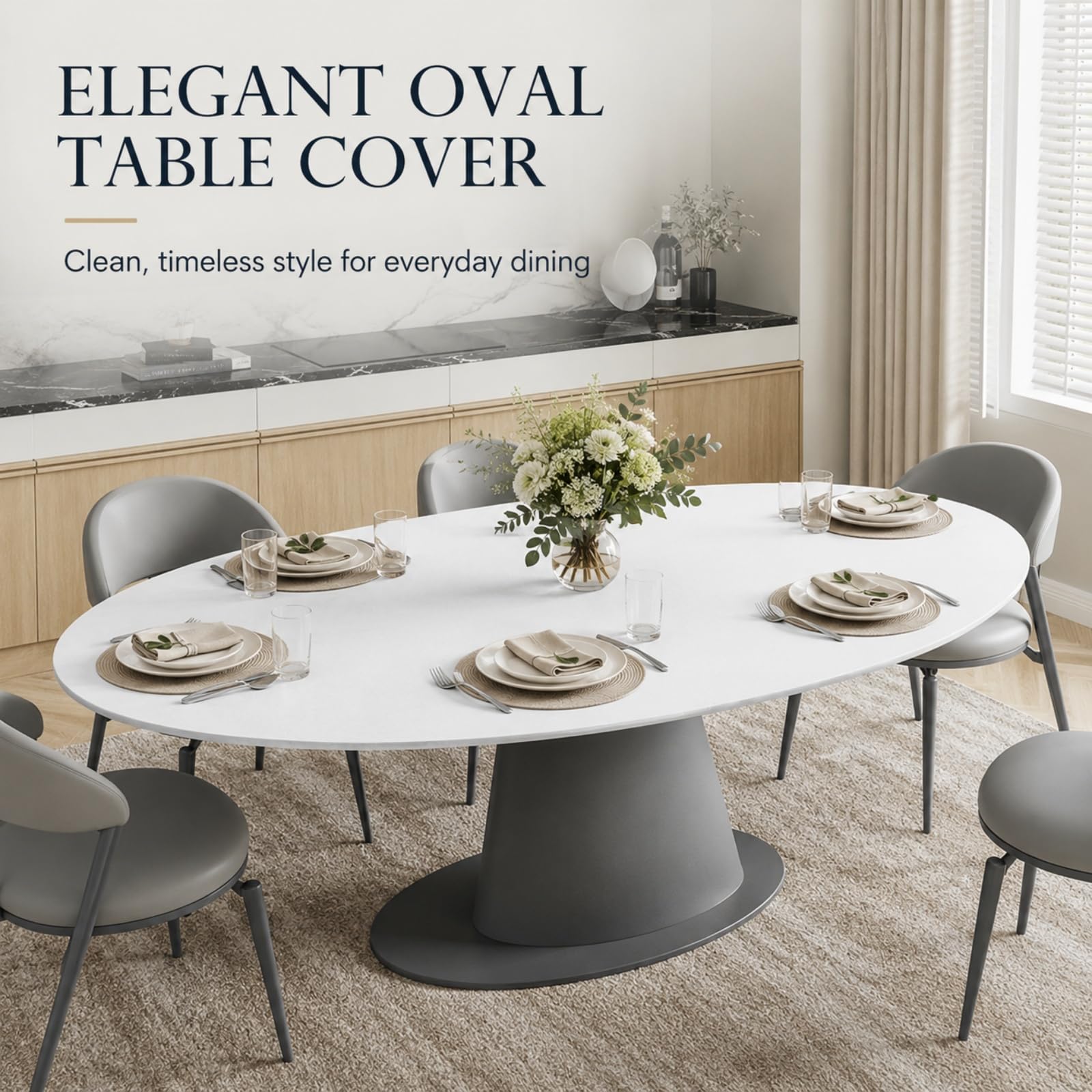 Morbuy Tovaglia Ovale con Elastico (Foglie nere,90x140cm)