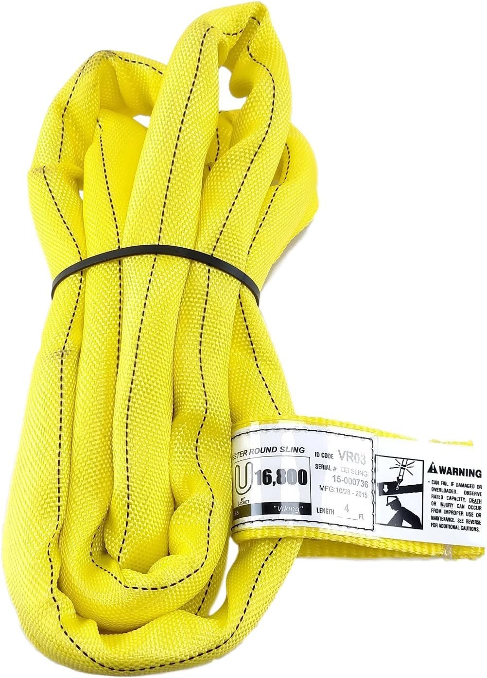 Chenango Supply VR3 Yellow Round Sling, 4 ft – USA-Made, 8,400 lb Vertical, 6,720 lb Choker, 16,800 lb Basket – Double-Ply Cover Endless Poly Rigging Sling for Lifting & Material Handling (4 FT)
