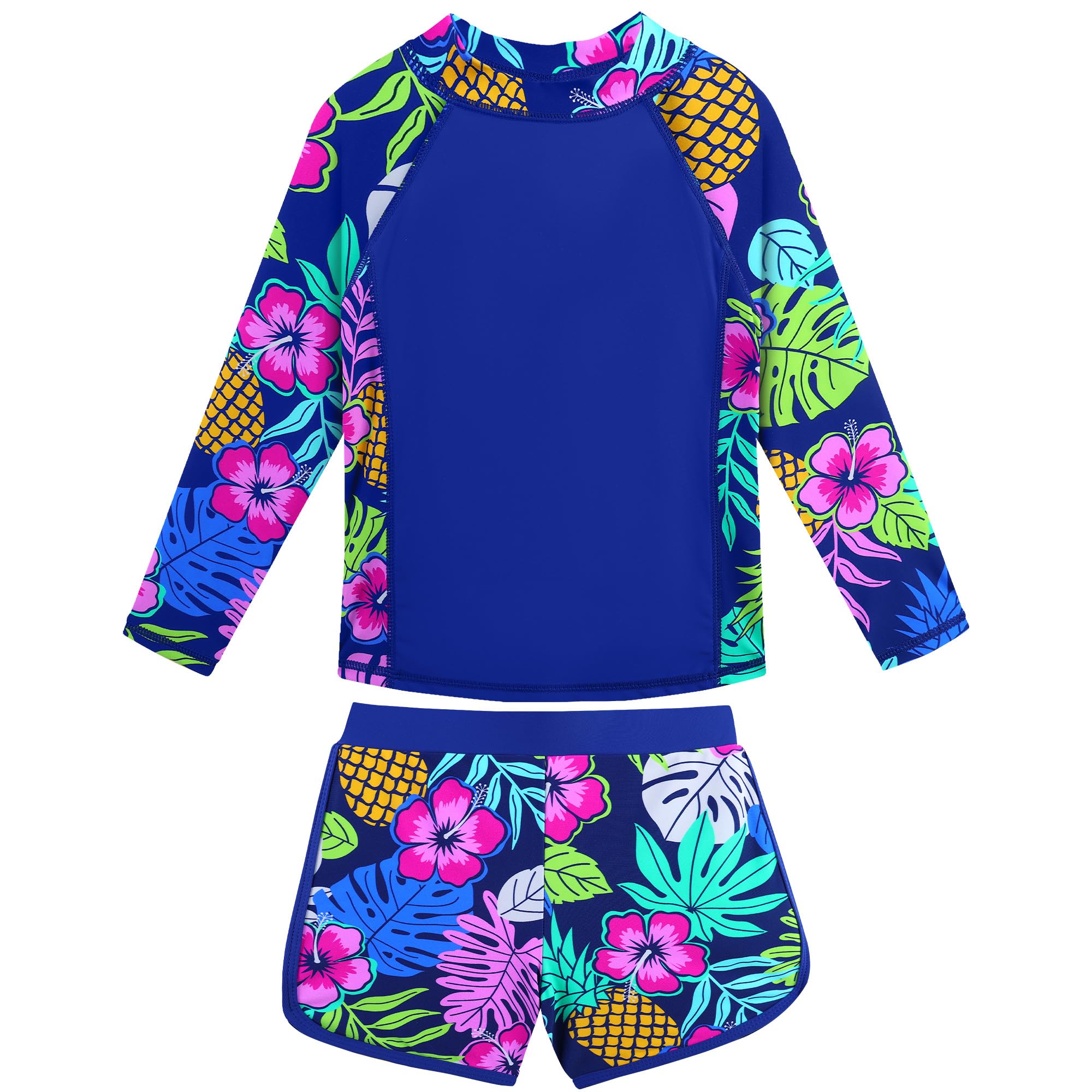 Girls Two Pieces Rash Guard Swimsuit Long Sleeve Tankini for 3-13 Years