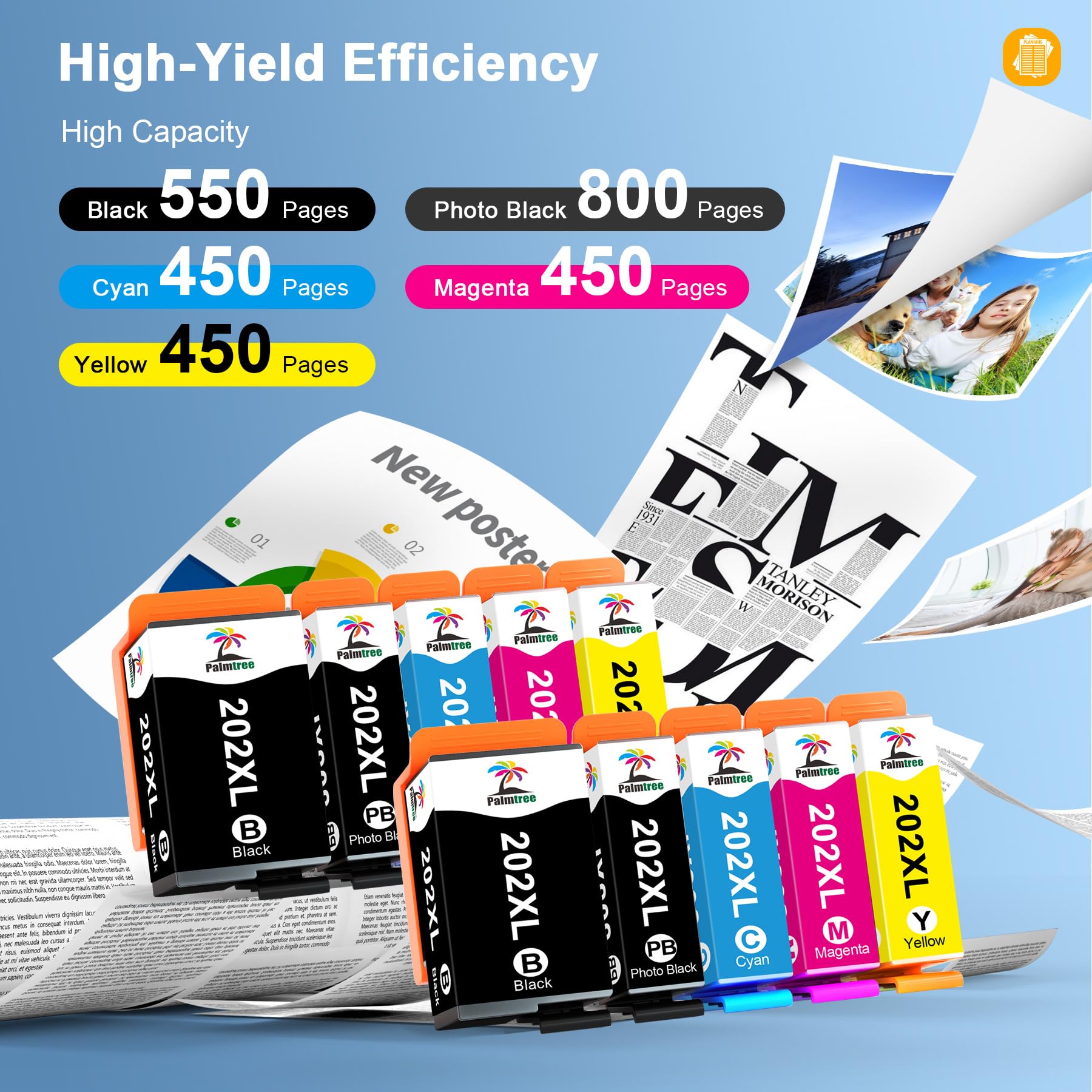 Palmtree 202 XL Compatibile per Cartucce 202XL Multipack per Cartucce XP 6000 per Cartucce XP 6100 per Expression Premium XP-6100 XP-6105 XP-6000 XP-6005 XP-6001 (10-Pack)