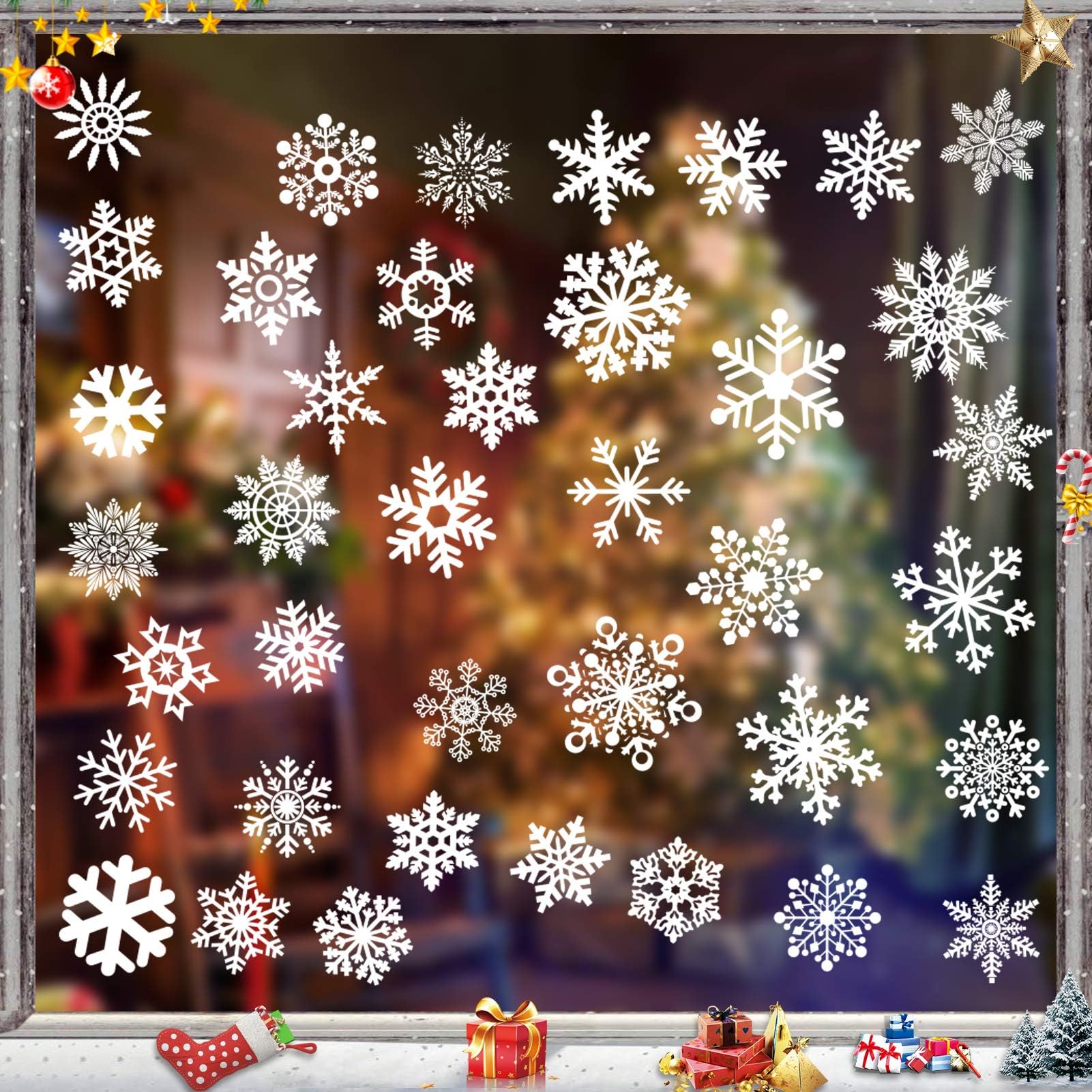 200 Weihnachts Fensterbilder Selbstklebend - Aquarell Deko Set Wiederverwendbar