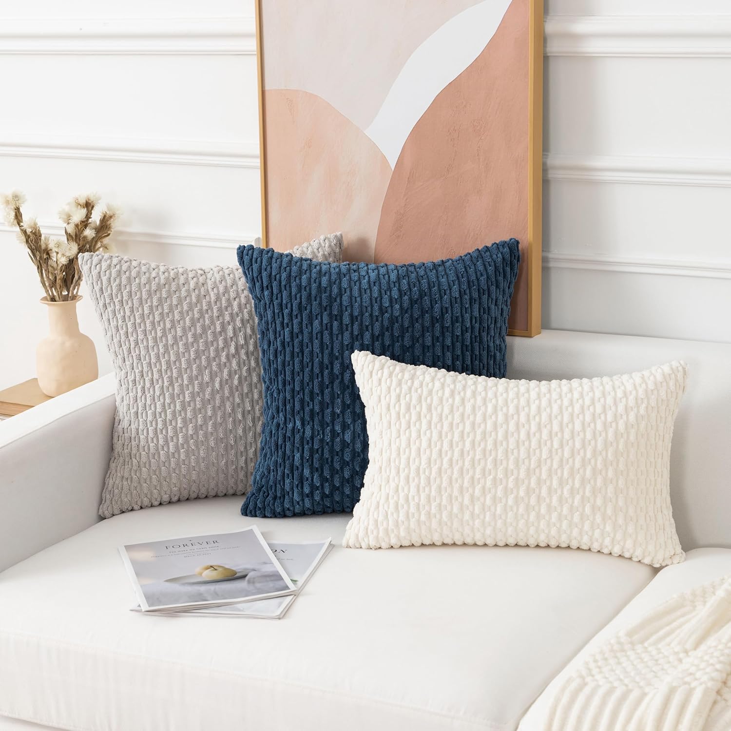 UGASA Soft Corduroy Decorative Pillow Cover 12x20 Inch Boho Striped Oblong Throw Pillow Cover Modern Home Decor for Sofa Living Room Couch Bed Cream White, 1 Piece - Image 7