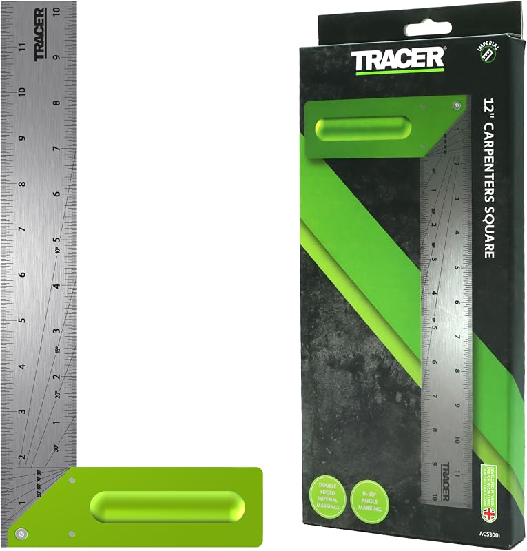 TRACER Carpenter Square 12 Inch Metal Framing Square Tool | Precision Woodworking Square Ruler Made with Stainless Steel | Right Angle Layout L Square for Construction