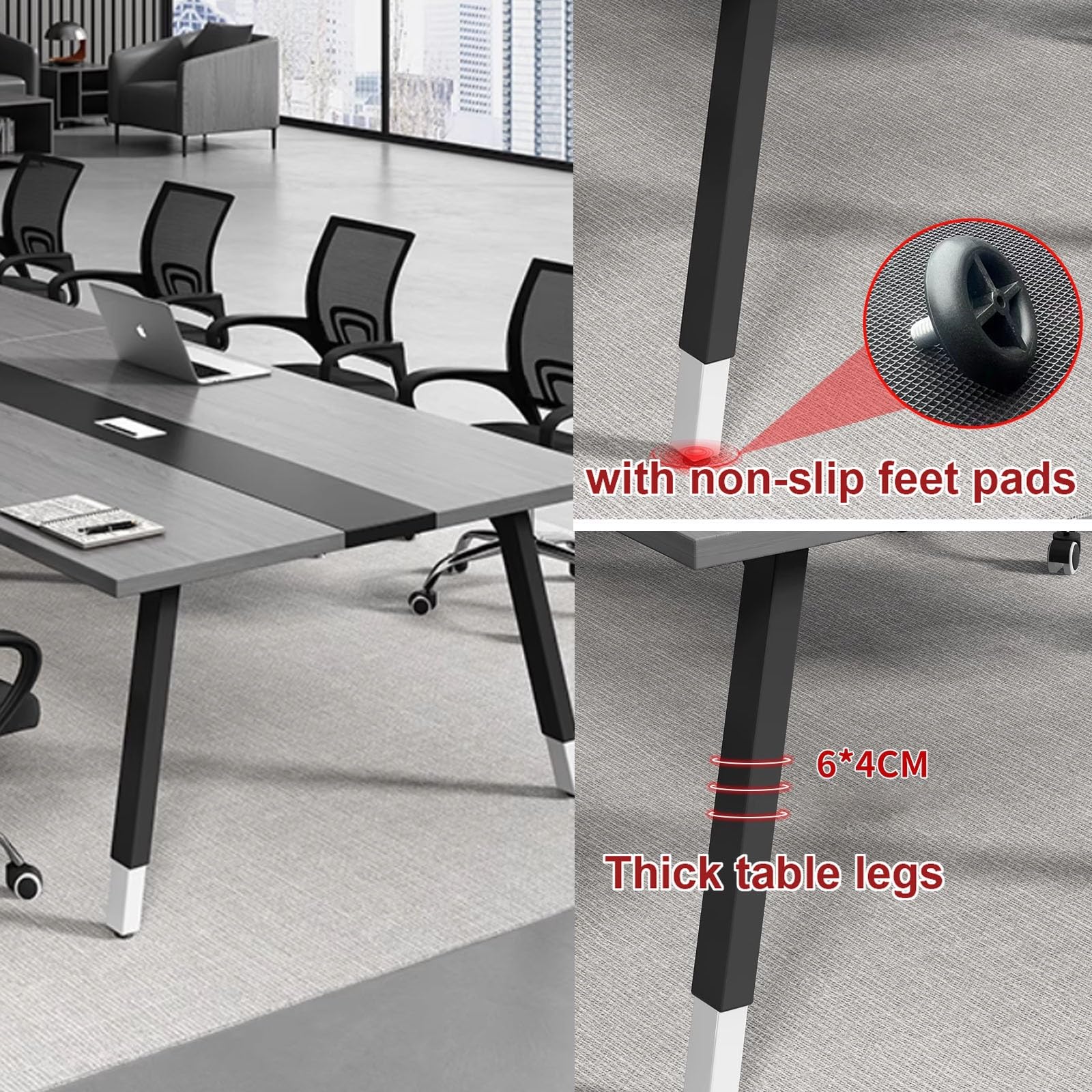 Großer Konferenz-Trainingstisch für 6–10 Personen, robuster Stahlrahmen, geeignet für Heimbüro, 200 x 100 cm