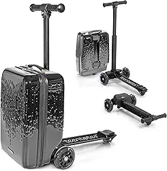 Bagagem infantil 4 em 1 – mala removível e bagagem de mão – Scooter de viagem dobrável com guidão e freio ajustáveis