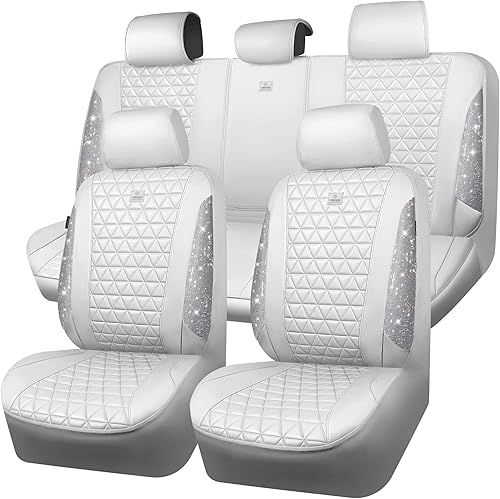 CAR PASS Todos los juegos completos de fundas de asiento de automóvil de cuero con diamantes brillantes, impermeables, brillantes, ajuste universal