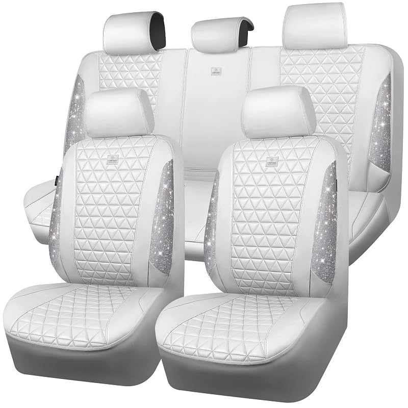 Capa para Bancos Automotivos CAR PASS Branca com Strass, Couro Sintético PU e Compatibilidade com Airbag, Kit Completo