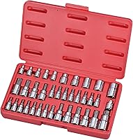 Vista 1 de 37 piezas S2 Star Bit Socket y juego de zócalo externo, 1/4 pulgadas, 3/8 pulgadas y 1/2 pulgadas - (T8- T55 /TT8 - TT55, E4- E18)