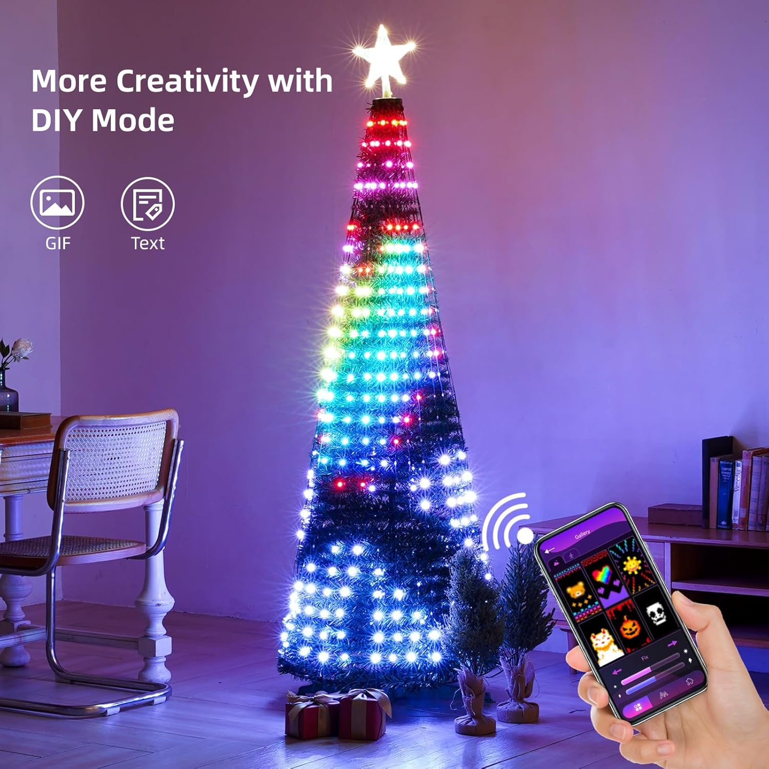 MIMIRGB 7ft Smart Christmas Tree Lights, 400 LED RGB+White, DIY 16 Million Colors & 12 Modes, App & Remote Control, Indoor/Outdoor for Christmas Tree Decorations