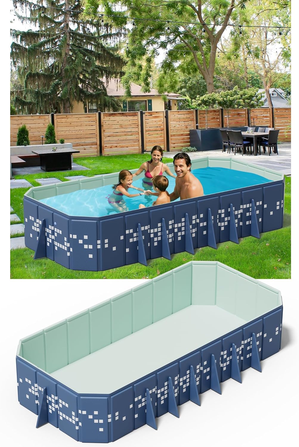 Extra Large Non-Inflatable Swimming Pool for Family,Foldable Pools with 14 Triangle Bracket,Hard Plastic Shell Adult Collapsible Pool,Portable Folding Kids Pools for Backyard. (122IN)