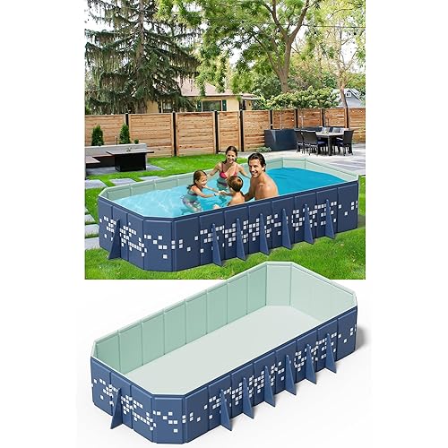 122" Extra Large Non-Inflatable Swimming Pool for family,Foldable Pools with 14 triangle Bracket,Hard plastic shell Adult Collapsible Pool,Portable Folding Pools for Backyard 122*65*20in (Blue star)