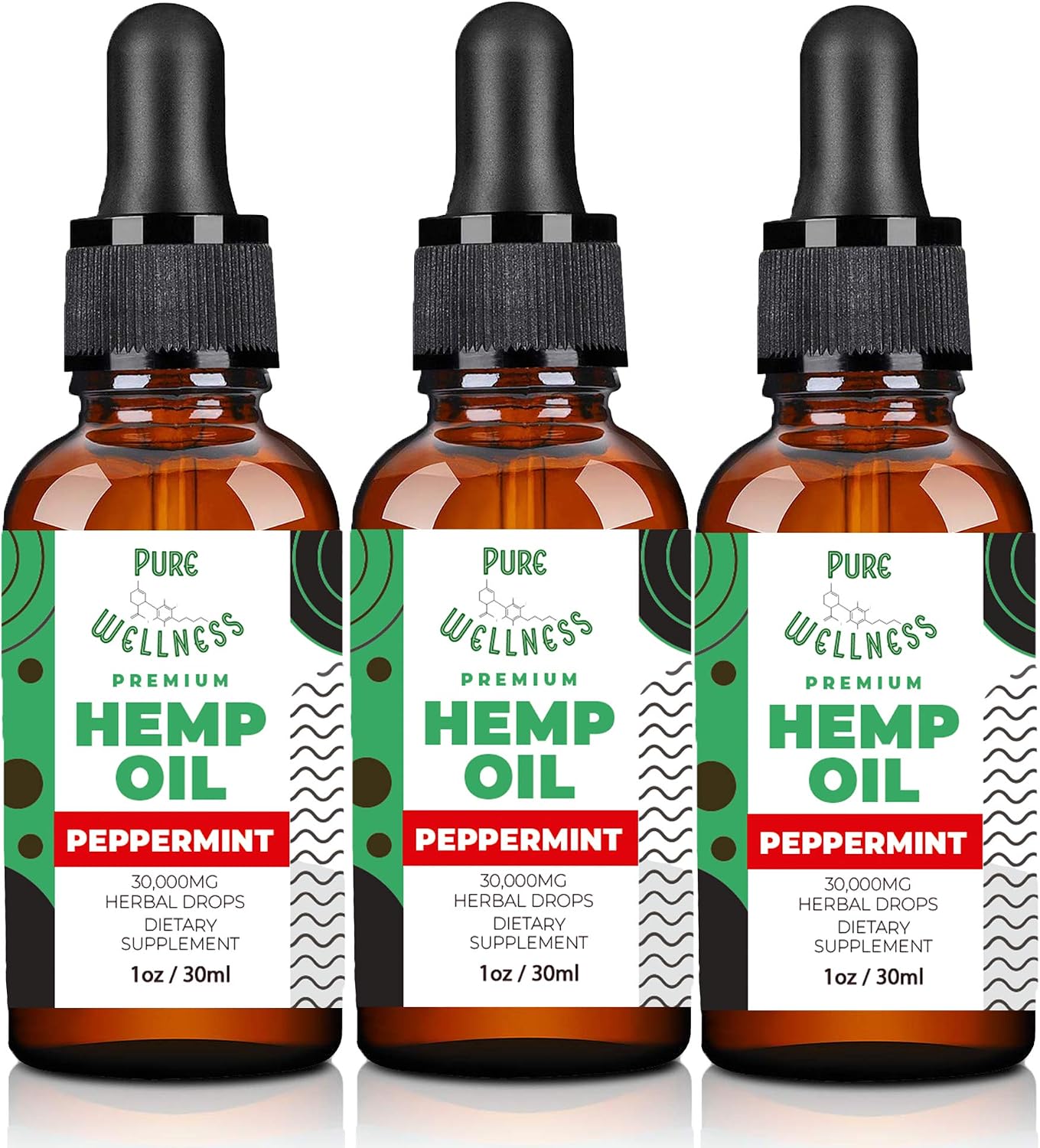 Pure wellness Hemp Seed Oil Drops Peppermint Flavor for Improved Cognitive Function, Omega 3 6 9 Fatty Acids, Organic, Non-GMO, Vegan (30,000mg 3-Pack)