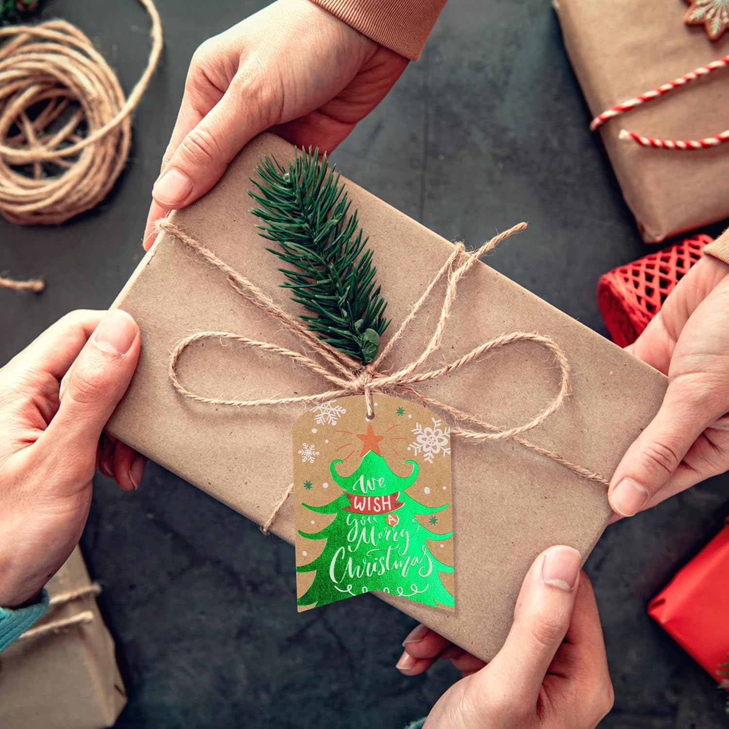 96 Christmas Gift Tags with String Attached – 16 Foil Holiday Designs Kraft Name Tags for DIY Xmas Present Wrapping, Gift Bags & Holiday Packages (3 x 2.2 Inches) - Image 5