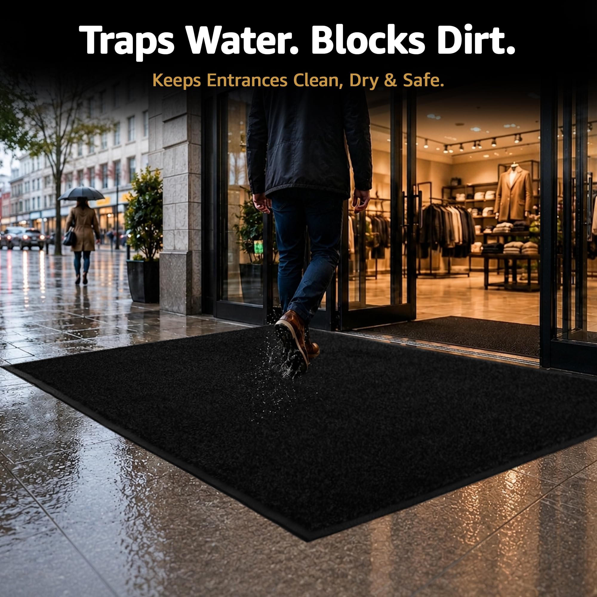 2'x3' Commercial Door Mat, Heavy Duty Non-Slip Entry Mat, Black — Amazon image 2