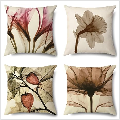 Housse Coussin 35x35,Beige Housse de Coussin Lot de 4,Lin imperméable Housse Coussin Exterieur Voilier Coussins Decoratif,pour Canapé Chaise de Salon Chambre Exterieur Jardin Taie d'oreiller JN-440