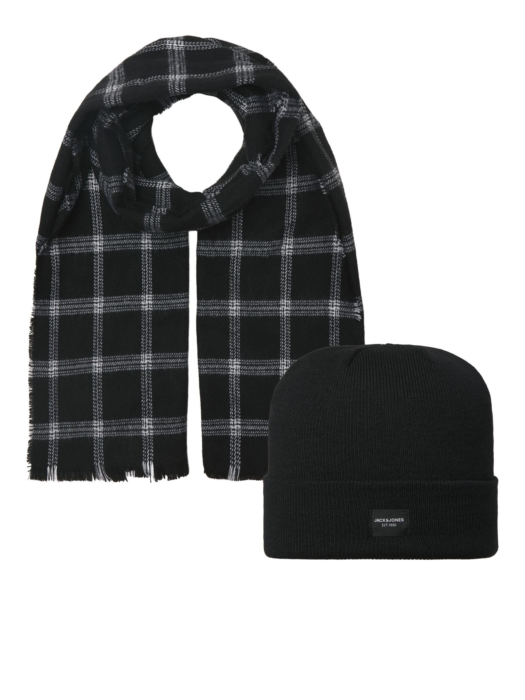 JACK & JONES Men's Jacfrost DNA Scarf Giftbox Hat, Black/Pack:Black Beanie, One Size