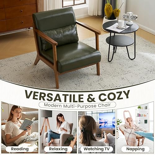 Miniatura 7 de MOJAY Silla decorativa moderna con otomana, sillón tapizado de piel sintética, silla de sala de estar para dormitorio, balcón, recepción