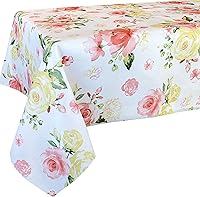 Vista 7 de Newbridge Mantel cuadrado de tela con diseño de pétalos de rosa amarillo y rosa, 52 x 52 pulgadas, resistente a las manchas y a las arrugas