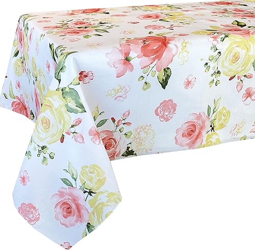 Miniatura 7 de Newbridge Marie - Mantel cuadrado de tela con diseño de pétalos de rosas amarillas y rosas, 52 x 52 pulgadas, resistente a las manchas y a las