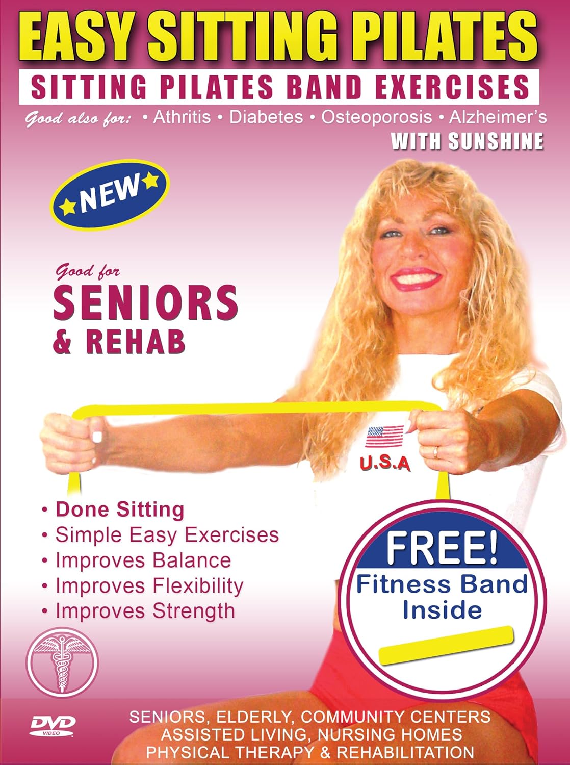 Sitting Pilates Band Exercises DVD + FREE PILATES BAND. Seniors Easy