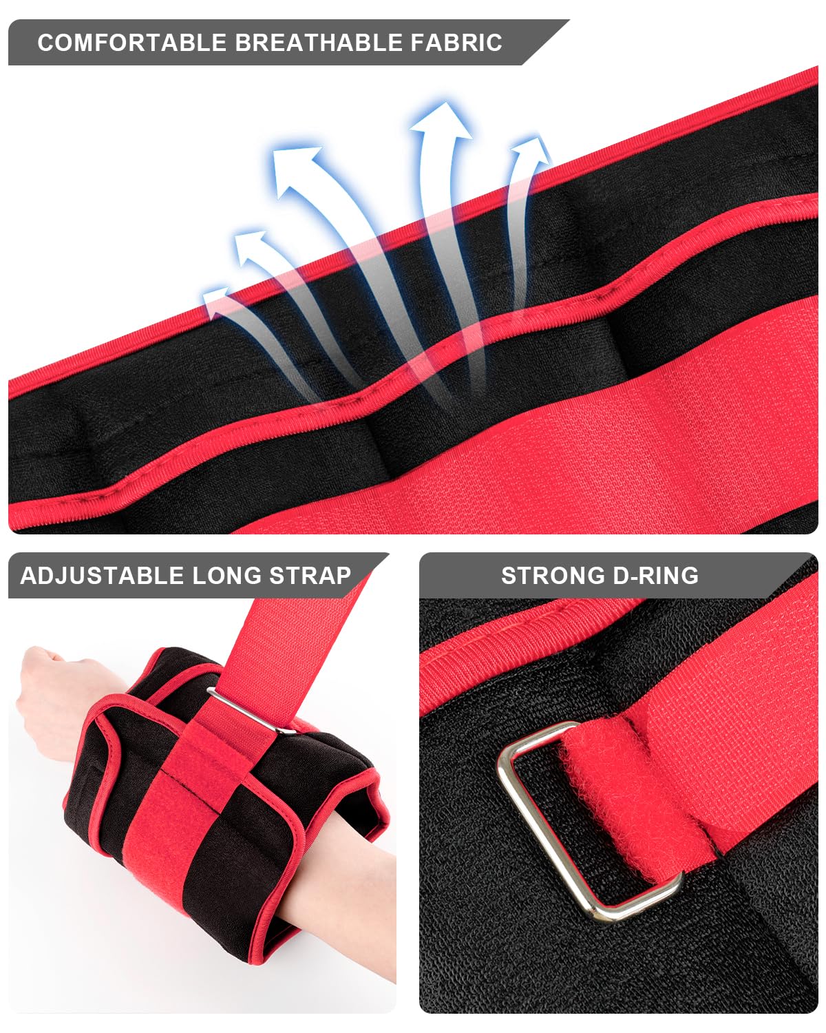 Fragraim Pesi per Caviglie Regolabili, Polsiere Pesi 1-1,5/2/3/4/5/6/8/10 kg Coppia con Coppia con Peso Rimovibile per Jogging, Ginnastica, Aerobica, Terapia Fisica, Allenamento di Resistenza