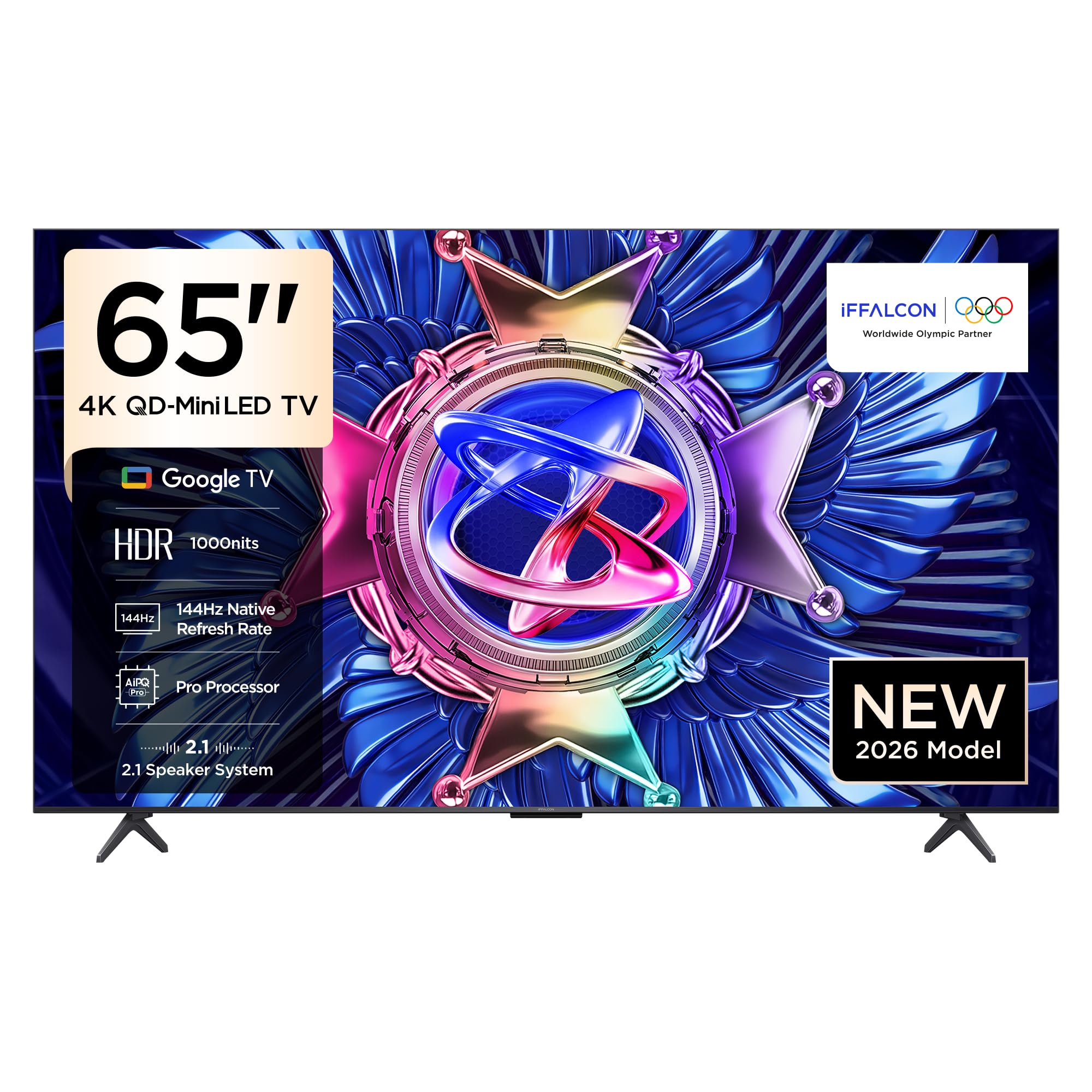 iFFALCON 65U95A 65 İnç Smart TV 4K QD-Mini LED Yüksek Parlaklık HDR 10+ Gaming Google TV, 144Hz Doğal Yenileme Hızı, ONKYO 2.1 Hi-Fi, Dolby Vision Atmos, MEMC, AI Modu, Game Master (2026 Model)