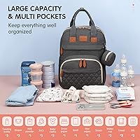 Vista 4 de Mochila para pañales, bolsas de pañales para bebé, bolsa de pañales multifuncional grande, mochila para pañales para mamá, bolsa oscura, Gris