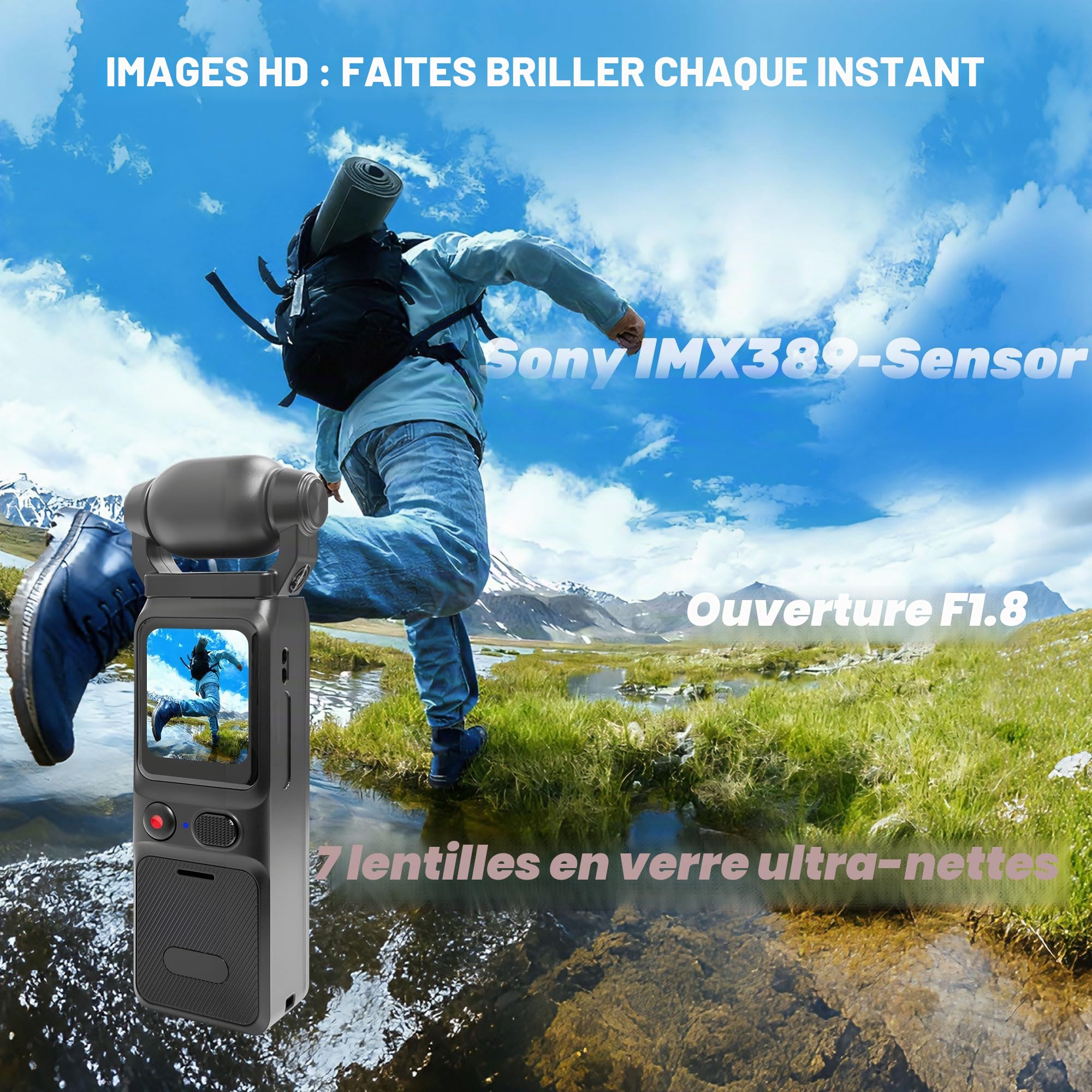 Nouvelle Version Camera Vlog 4K, Caméras Pieton, Digital et Petite, Caméras Corporelles Vlog avec Stabilisation à 6 Axes, Pocket Body Cam, Mini Camera Sport pour Sport, Vélo, Voyage