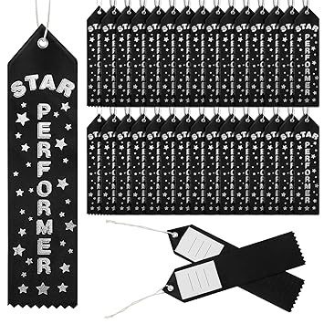 Tigeen 100 Pcs Star Performer Award Ribbons Honorable Mention Black Ribbons with Event Card and String Participation Ribbon Medal Ribbons Prize Ribbon for Kids School Competition Sports Event Contests