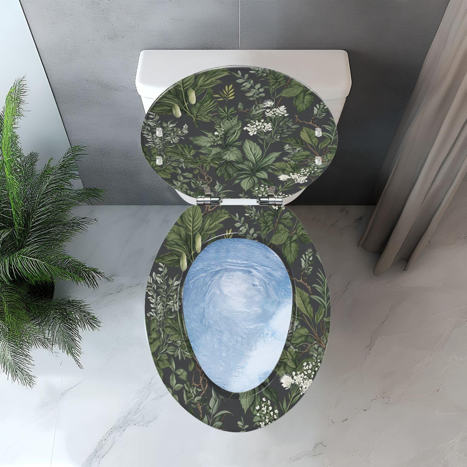 Asiento de inodoro alargado decorativo de resina para baño.