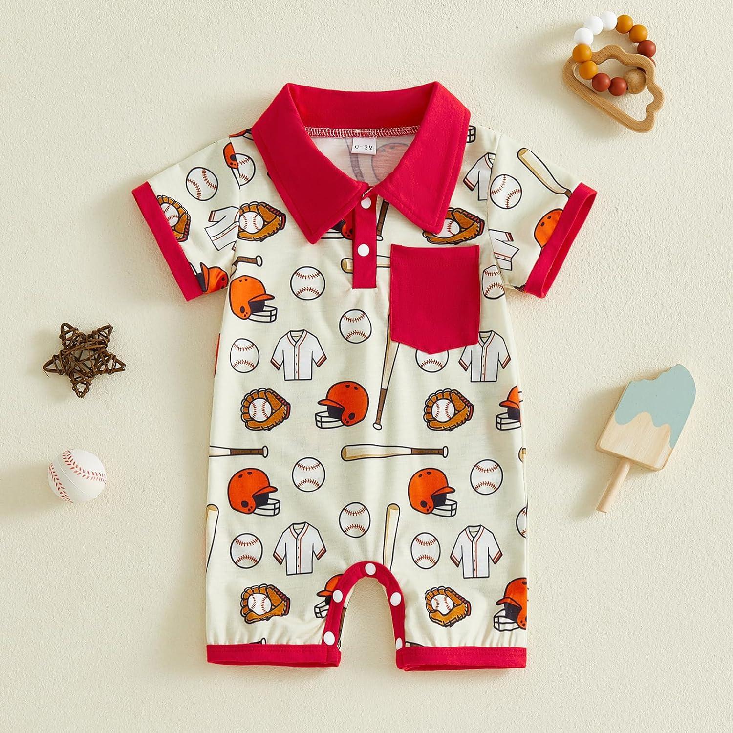 Sasaerucure Newborn Infant Baby Boy Summer Outfit Short Sleeve Button Down Jumpsuit One Piece Baseball Romper Onesie Clothes - Image 3