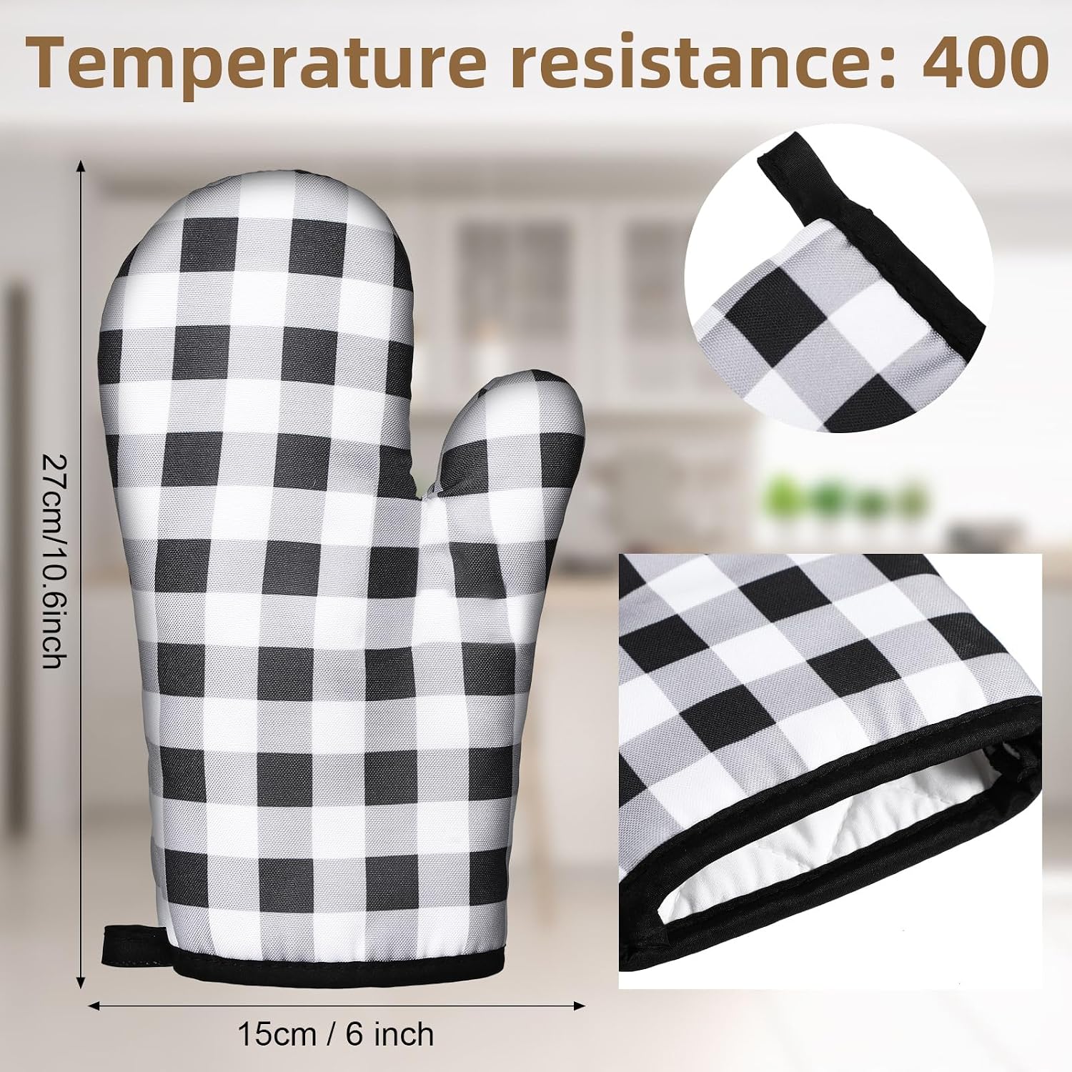 Tatuo 6 Pairs Black and White Checkered Oven Mitts Heat Resistant, Vintage Retro Checkerboard Cute Oven Mitts, Extra Thicken Kitchen Gloves, 6''x11''