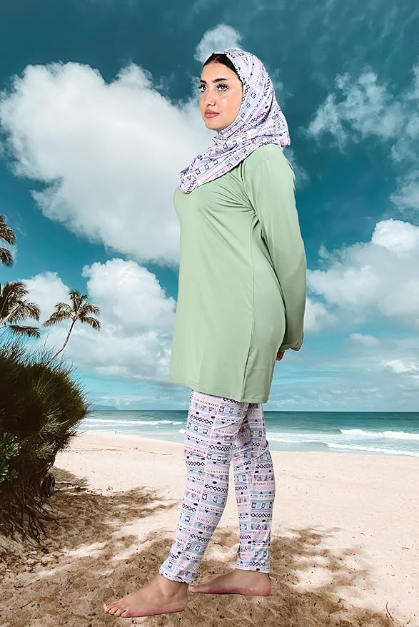 3PCSSet Waterproof Burkini Femmes Muslim Swimwear Women Long Sleeves Modest Swimsuit ( Top + Pants + Hijab