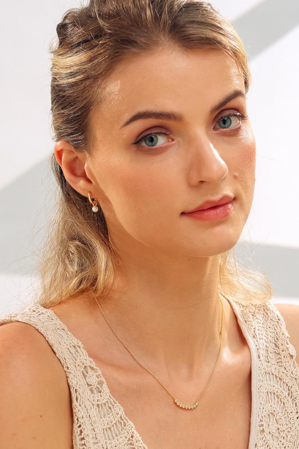 Dainty Pearl Hoop Earrings | 18K Gold | 5MM White Pearl Huggies | Small Classic Pearl Drop Hoop Earrings - Image 3