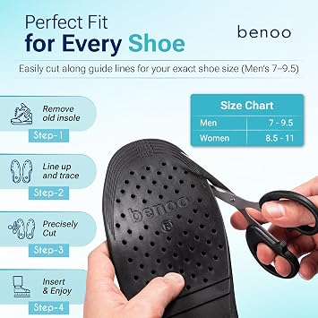 benoo Height Increase Insoles for Men (+1 to 3) Shoe Lifts (Mens 7-9.5)