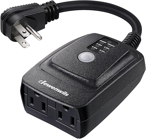 DEWENWILS Temporizador para luces al aire libre, temporizador de salida impermeable para exteriores con 2 tomas de corriente a tierra, temporizador