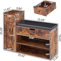 Vista 2 de Loomie Shoe Storage Bench, 2-Tier Farmhouse Entryway Bench with Lift Top Storage Box, Drawer & Soft Removable Seat Cushion, Silm Shoe Rack with Shoe