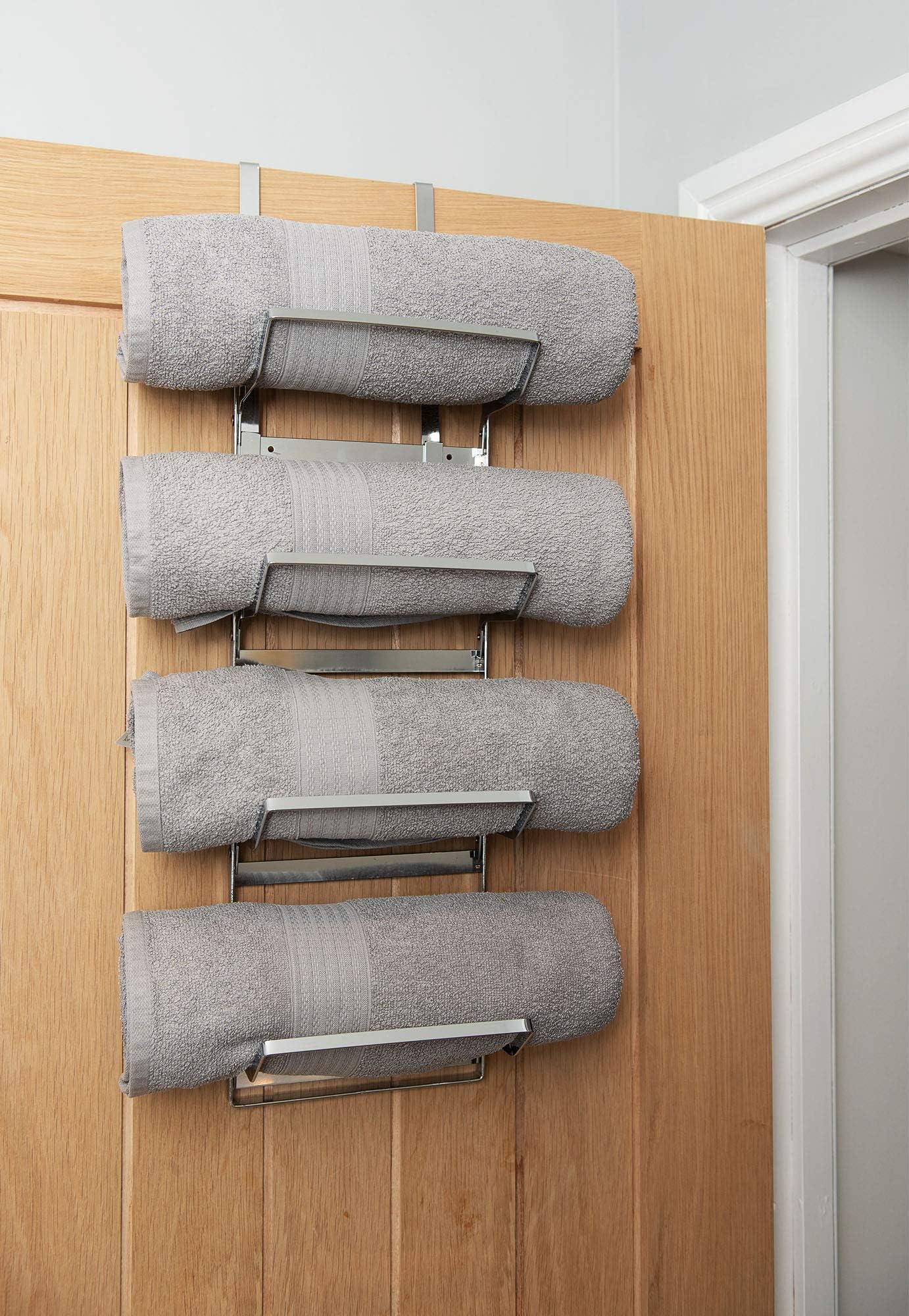 Over the Door Towel Rail 3 Tier Bathroom Hanging Towel Rack with 2