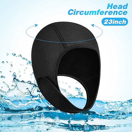 Miniatura 14 de Jecery 2 unidades de neopreno para buceo con capucha térmica, gorro de natación con correas para la barbilla, gorro de neopreno para esnórquel, Negro