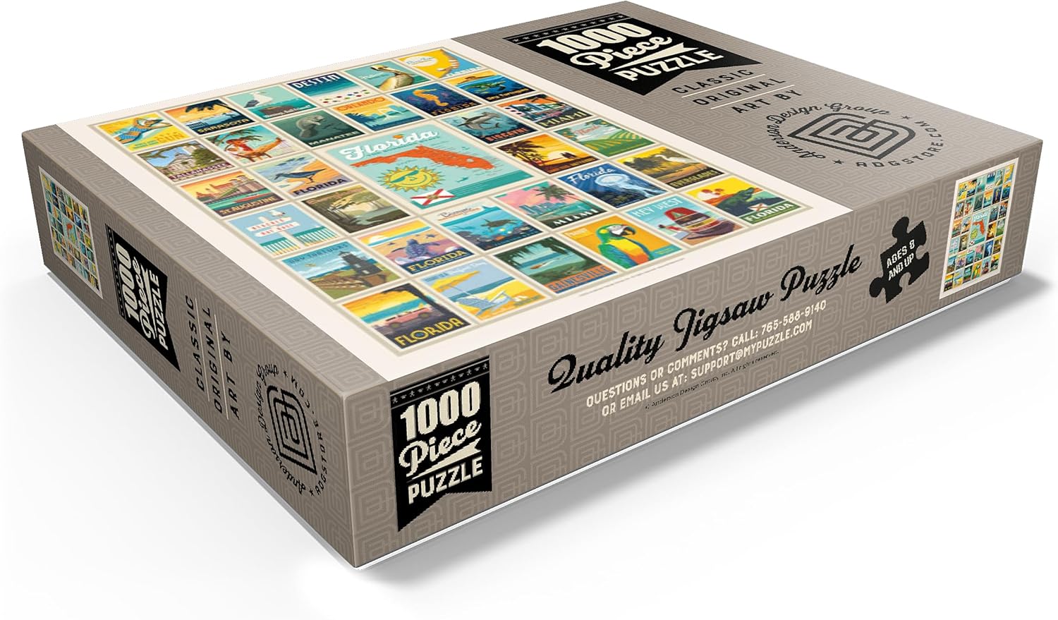 MyPuzzle Florida: Multi-Image Print, Vintage Poster - Premium 1000 Piece Jigsaw Puzzle for Adults